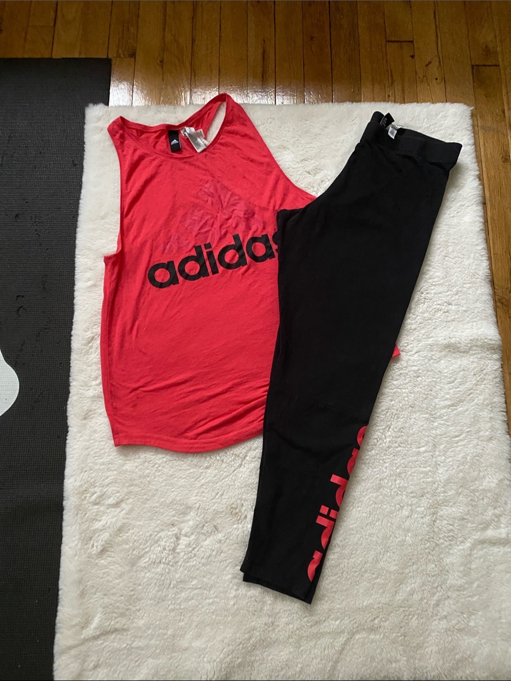 adidas Red Tank Top with Black Logo Leggings Set